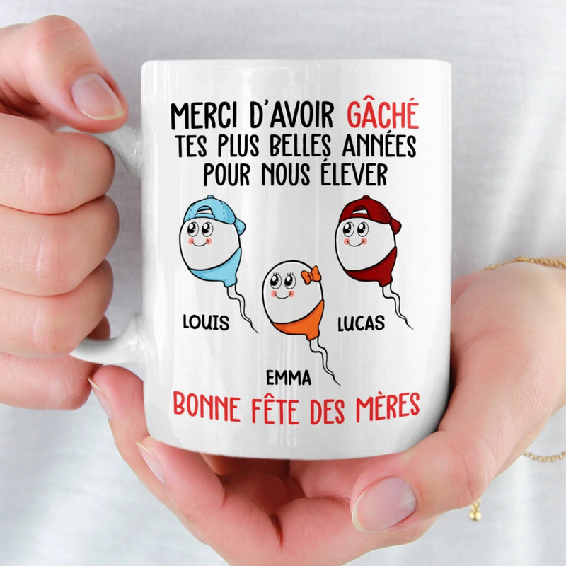 Mug Personnalisé –  Cadeau Fête des Mères – Cadeau Humoristiques pour Maman – Merci De Nous Avoir Supportés
