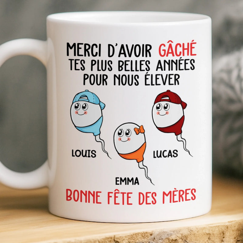 Mug Personnalisé –  Cadeau Fête des Mères – Cadeau Humoristiques pour Maman – Merci De Nous Avoir Supportés