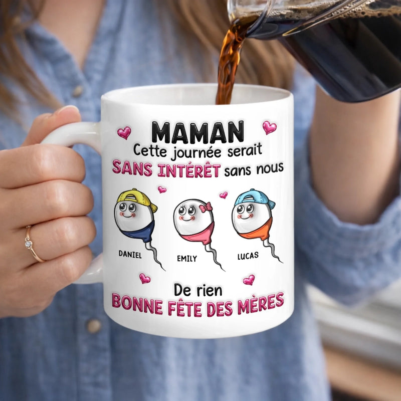 Mug Personnalisé à Effet 3D Gonflé – Cadeau Fête des Mères – Cadeau Humoristiques pour Maman – Sans Nous, Pas De Fête