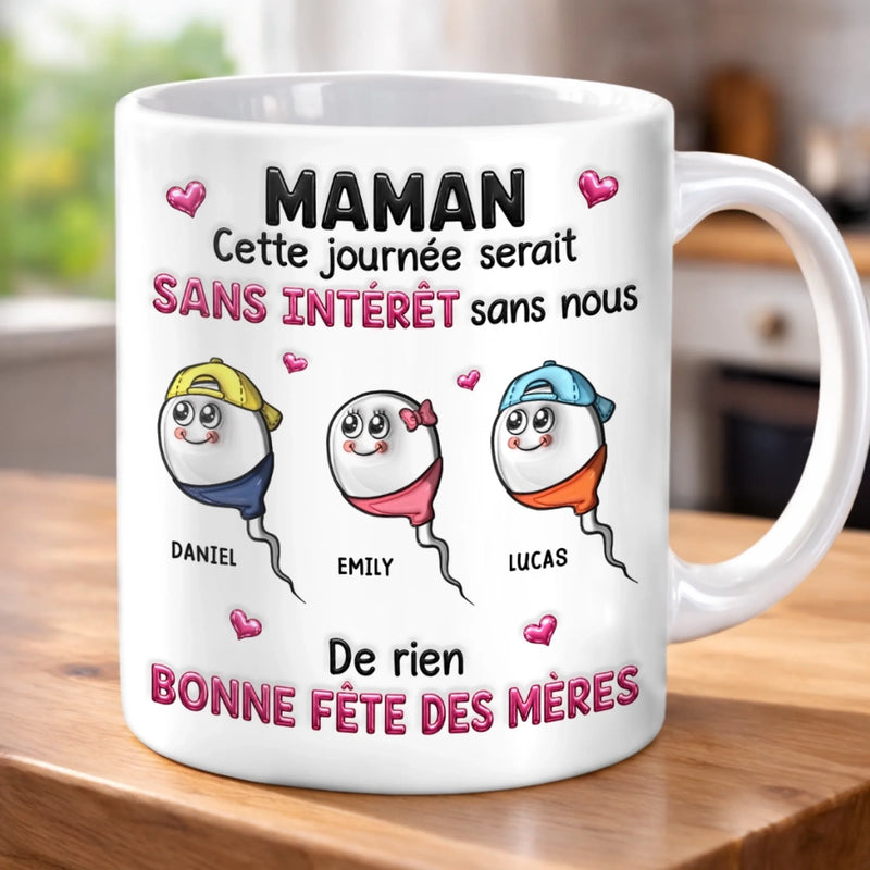 Mug Personnalisé à Effet 3D Gonflé – Cadeau Fête des Mères – Cadeau Humoristiques pour Maman – Sans Nous, Pas De Fête
