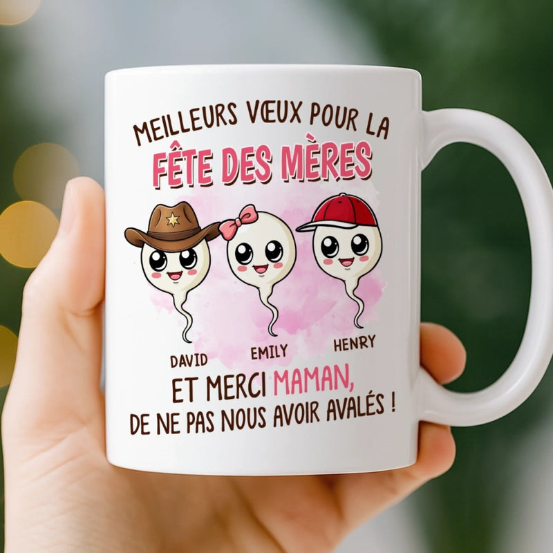 Mug Personnalisé – Cadeau Fête des Mères – Cadeau Humoristiques pour Maman – Heureusement Qu’on Est Là
