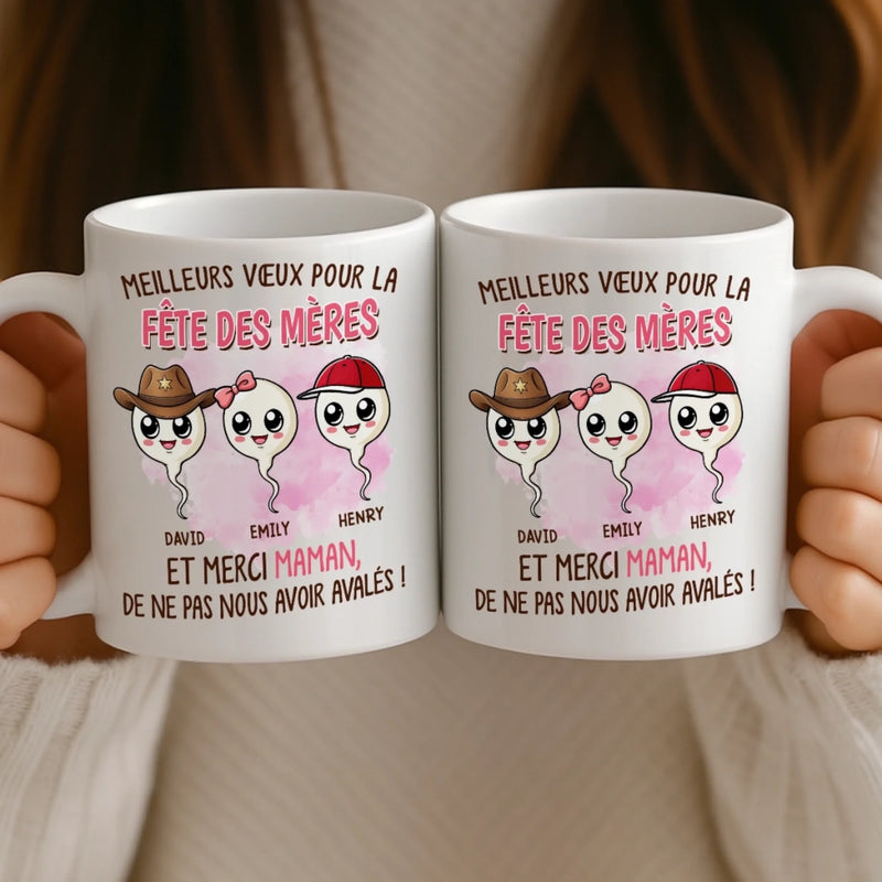 Mug Personnalisé – Cadeau Fête des Mères – Cadeau Humoristiques pour Maman – Heureusement Qu’on Est Là