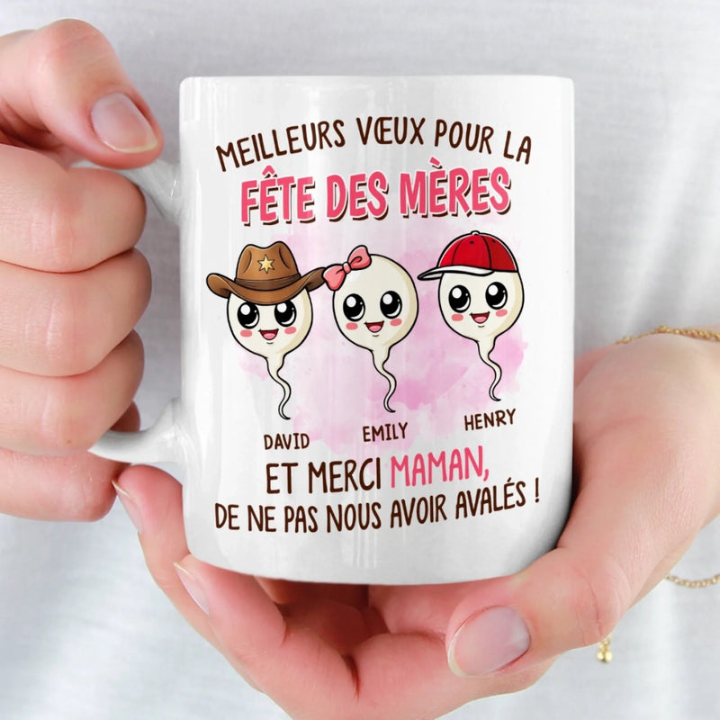 Mug Personnalisé – Cadeau Fête des Mères – Cadeau Humoristiques pour Maman – Heureusement Qu’on Est Là