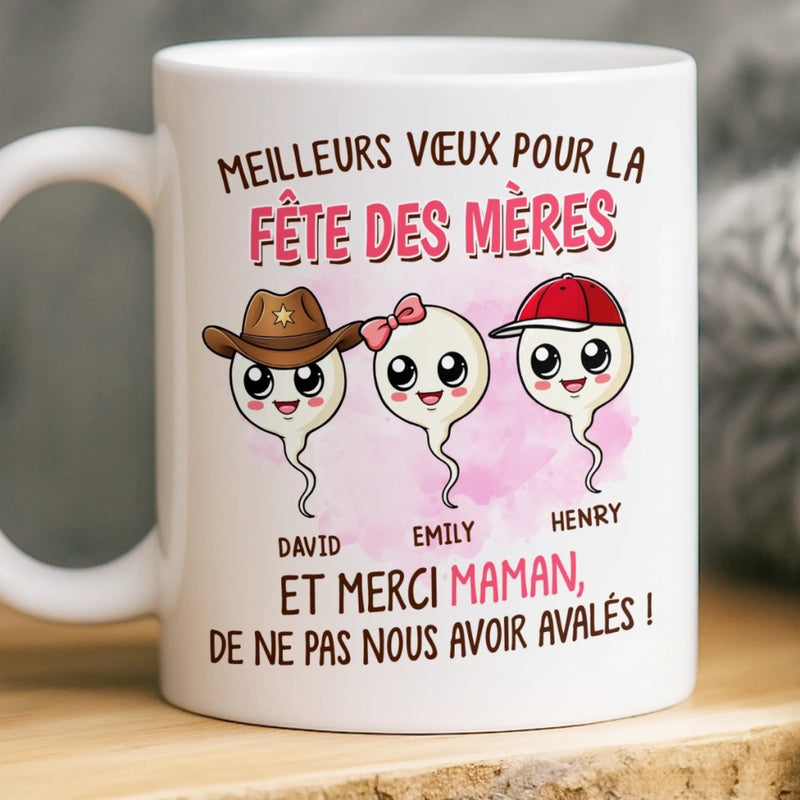 Mug Personnalisé – Cadeau Fête des Mères – Cadeau Humoristiques pour Maman – Heureusement Qu’on Est Là