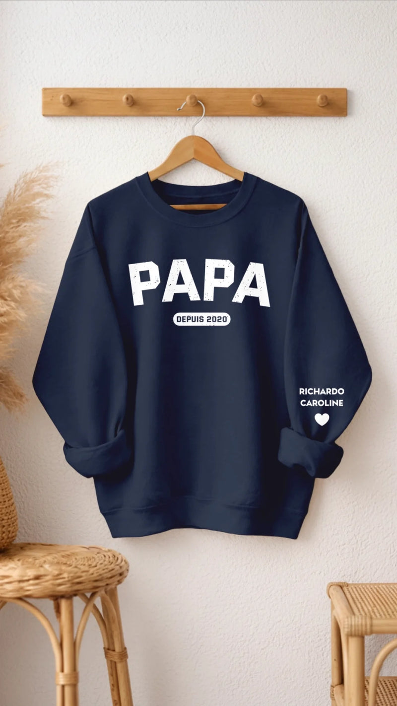 Sweatshirt Ou Hoodie Unisexe Personnalisé Avec Design Sur La Manche - Cadeaux Pour Papa, Grand-Père - Le Bonheur Commence Avec Papa