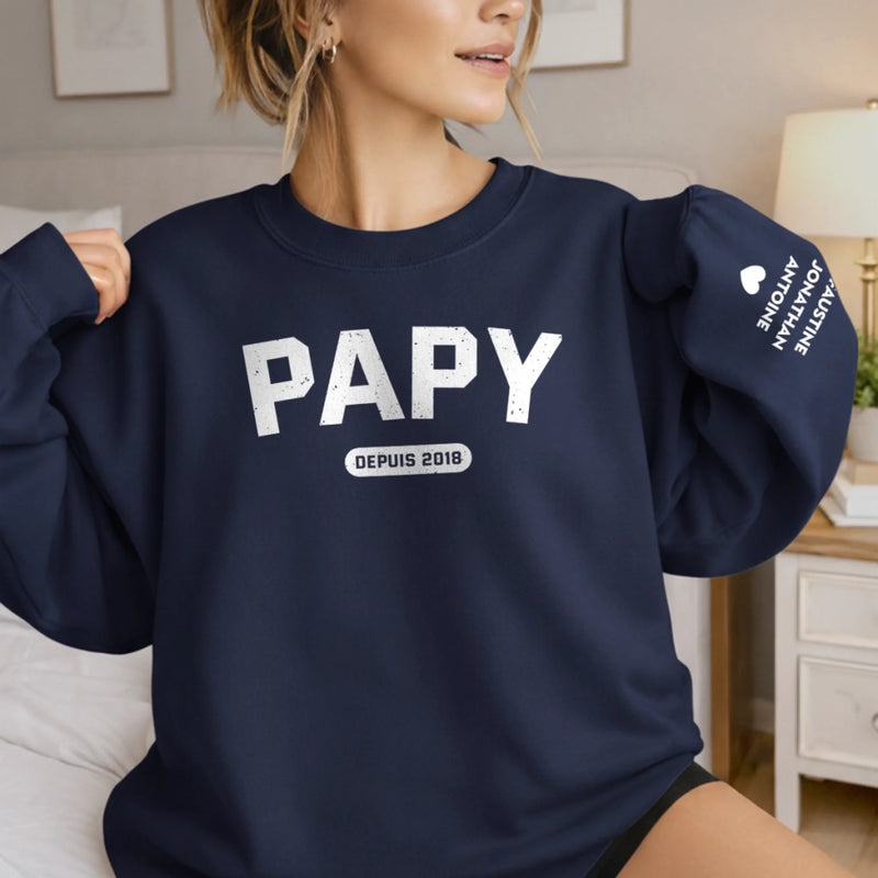 Sweatshirt Ou Hoodie Unisexe Personnalisé Avec Design Sur La Manche - Cadeaux Pour Papa, Grand-Père - Le Bonheur Commence Avec Papa