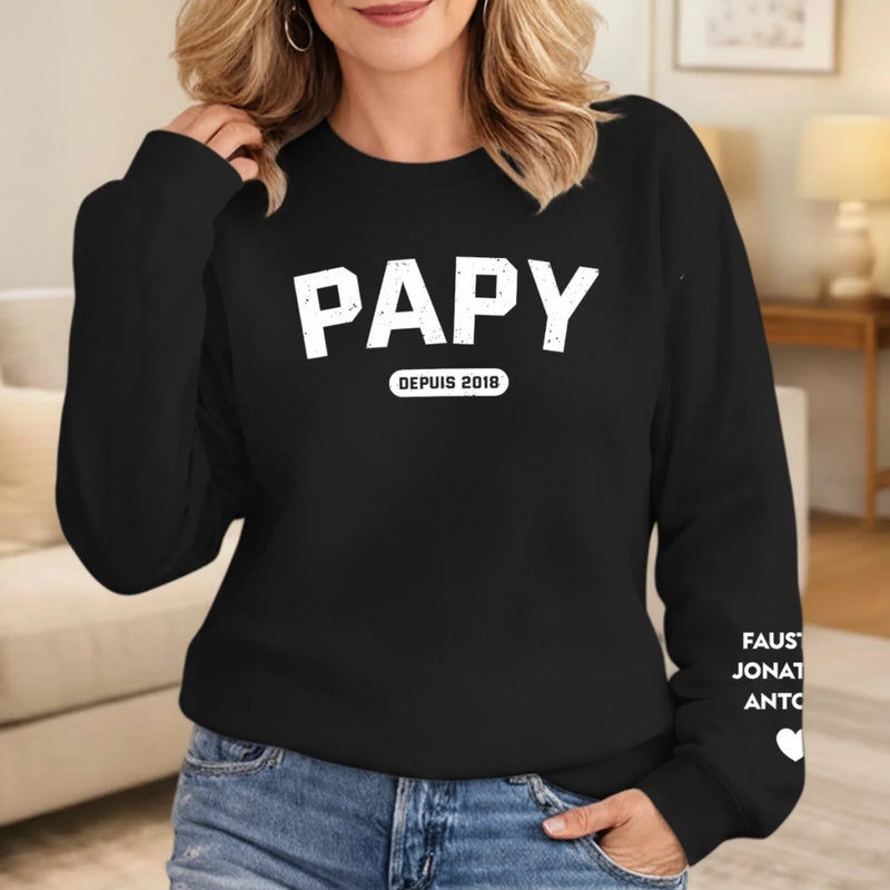 Sweatshirt Ou Hoodie Unisexe Personnalisé Avec Design Sur La Manche - Cadeaux Pour Papa, Grand-Père - Le Bonheur Commence Avec Papa