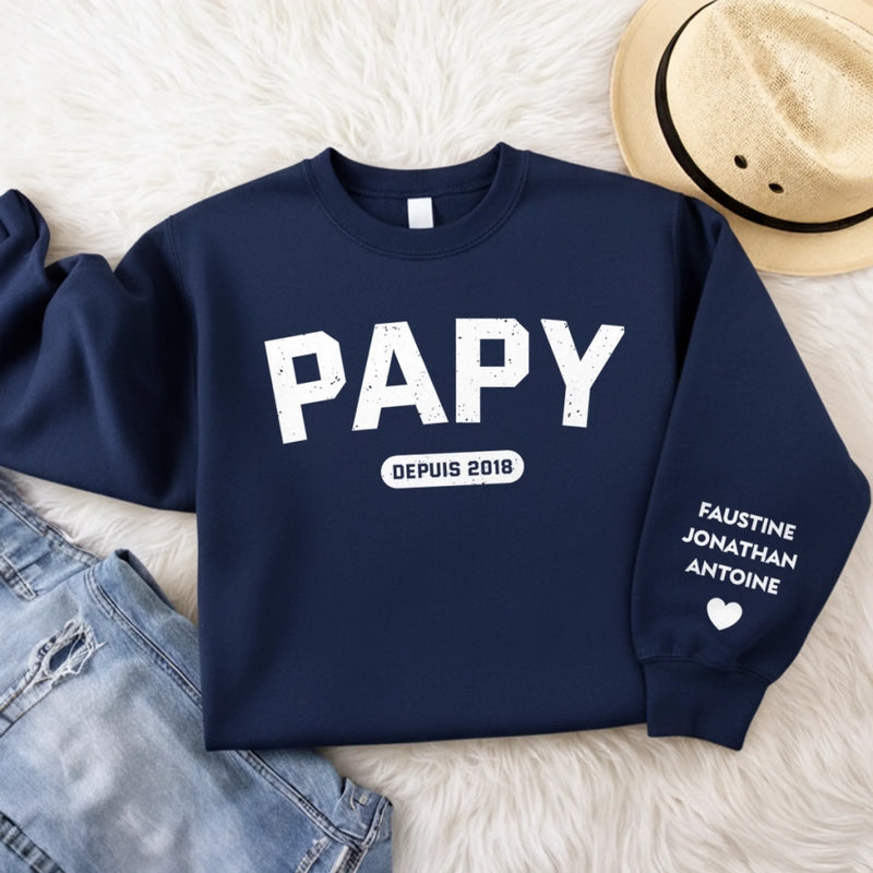 Sweatshirt Ou Hoodie Unisexe Personnalisé Avec Design Sur La Manche - Cadeaux Pour Papa, Grand-Père - Le Bonheur Commence Avec Papa