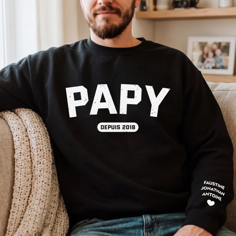 Sweatshirt Ou Hoodie Unisexe Personnalisé Avec Design Sur La Manche - Cadeaux Pour Papa, Grand-Père - Le Bonheur Commence Avec Papa