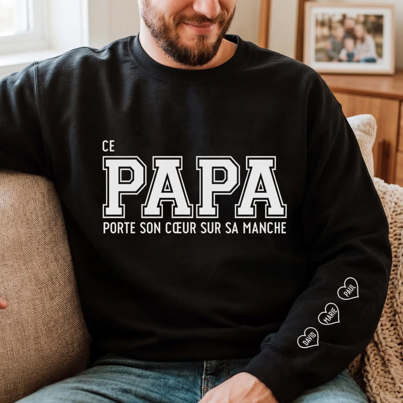 Sweatshirt Ou Hoodie Unisexe Personnalisé Avec Design Sur La Manche - Cadeau Pour Papa, Papy - Avec Papa Vient Le Bonheur