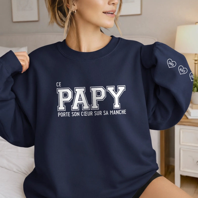 Sweatshirt Ou Hoodie Unisexe Personnalisé Avec Design Sur La Manche - Cadeau Pour Papa, Papy - Avec Papa Vient Le Bonheur