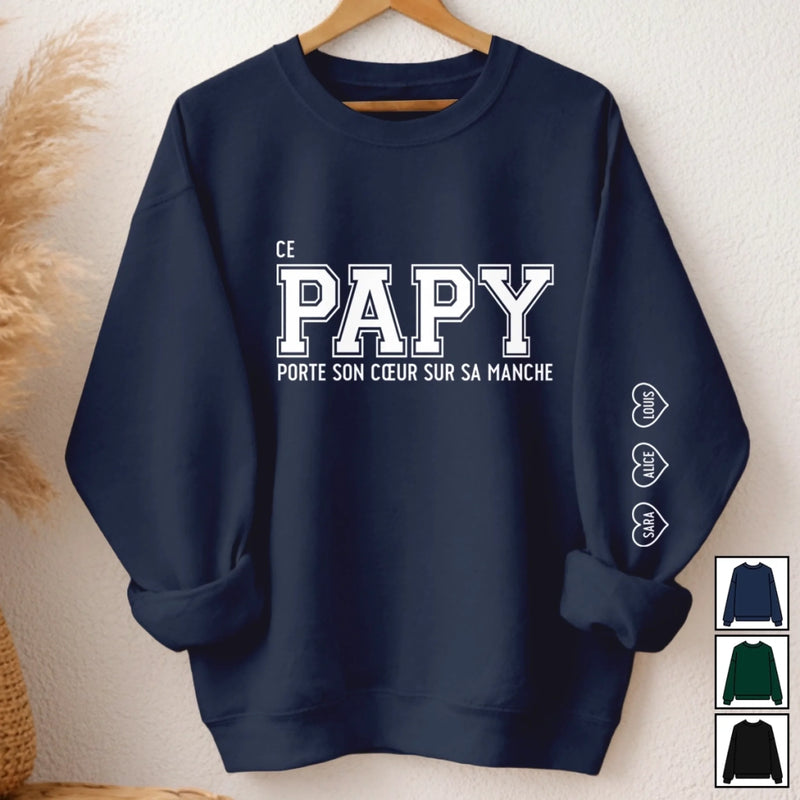 Sweatshirt Ou Hoodie Unisexe Personnalisé Avec Design Sur La Manche - Cadeau Pour Papa, Papy - Avec Papa Vient Le Bonheur