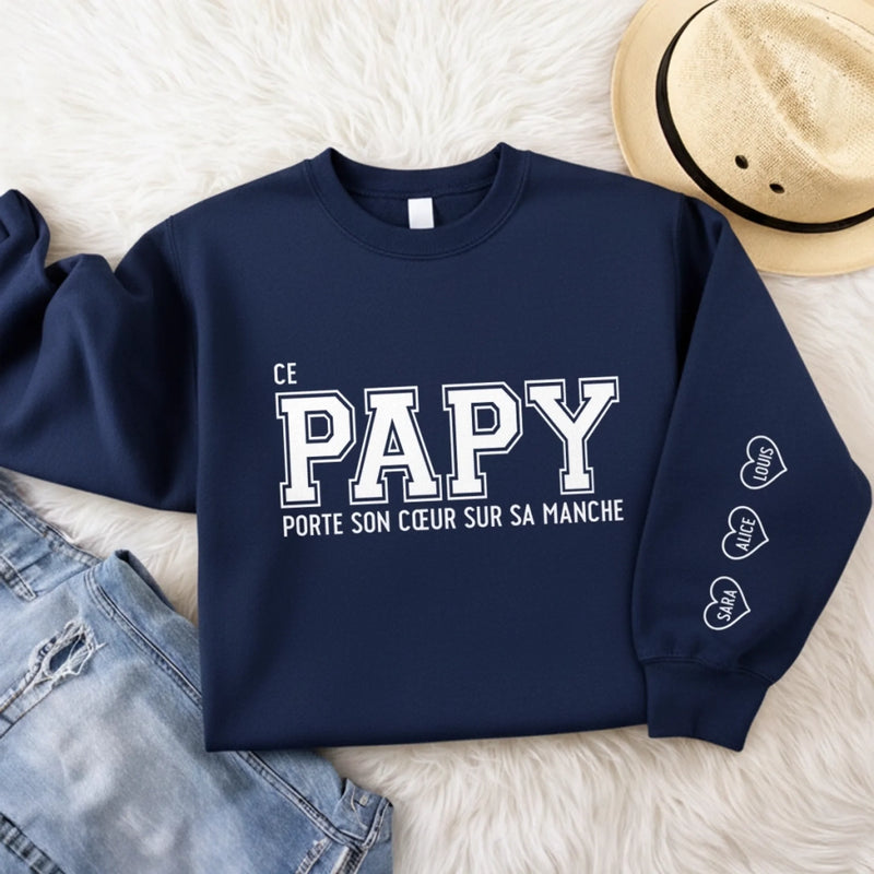 Sweatshirt Ou Hoodie Unisexe Personnalisé Avec Design Sur La Manche - Cadeau Pour Papa, Papy - Avec Papa Vient Le Bonheur