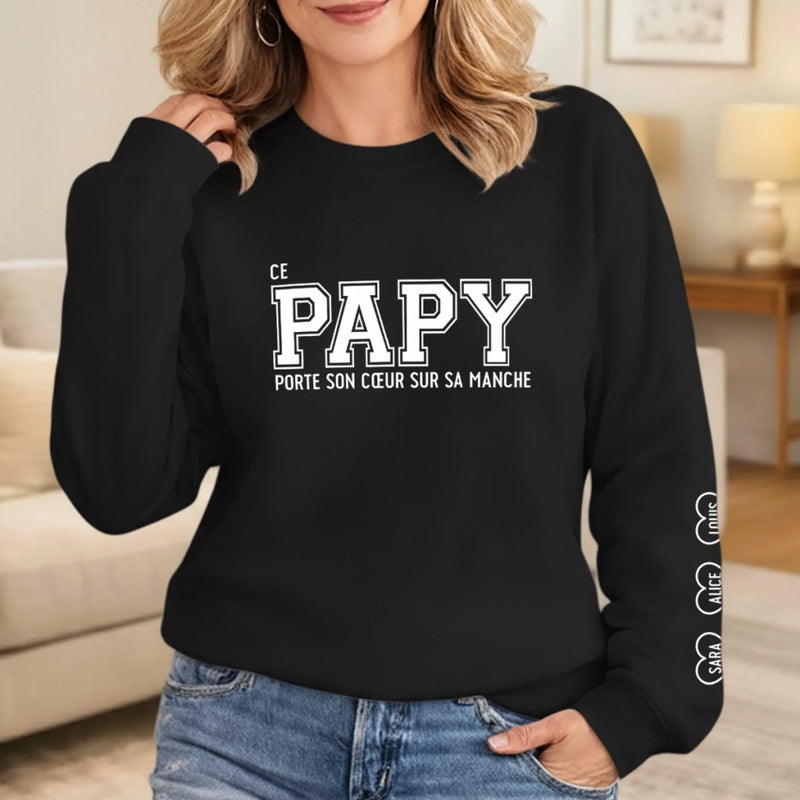Sweatshirt Ou Hoodie Unisexe Personnalisé Avec Design Sur La Manche - Cadeau Pour Papa, Papy - Avec Papa Vient Le Bonheur