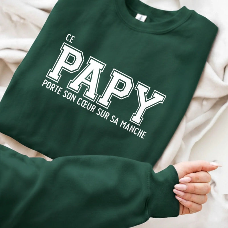 Sweatshirt Ou Hoodie Unisexe Personnalisé Avec Design Sur La Manche - Cadeau Pour Papa, Papy - Avec Papa Vient Le Bonheur