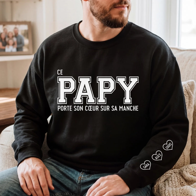 Sweatshirt Ou Hoodie Unisexe Personnalisé Avec Design Sur La Manche - Cadeau Pour Papa, Papy - Avec Papa Vient Le Bonheur