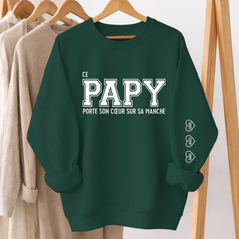 Sweatshirt Ou Hoodie Unisexe Personnalisé Avec Design Sur La Manche - Cadeau Pour Papa, Papy - Avec Papa Vient Le Bonheur