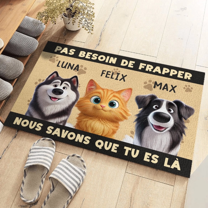 Paillasson Personnalisé – Cadeau Pour Propriétaires D’Animaux, Amoureux des Animaux – Pas Besoin De Frapper