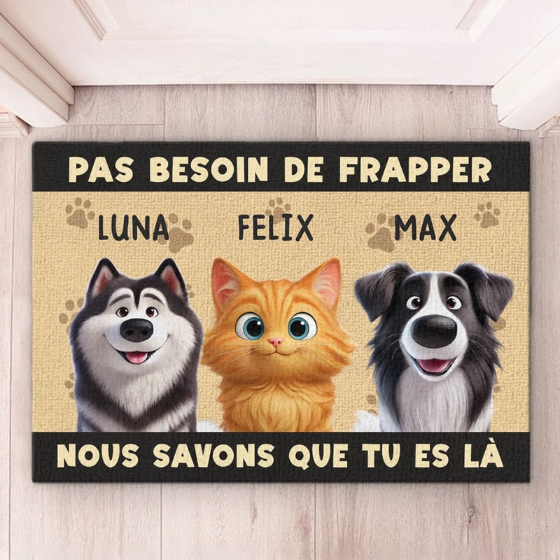 Paillasson Personnalisé – Cadeau Pour Propriétaires D’Animaux, Amoureux des Animaux – Pas Besoin De Frapper