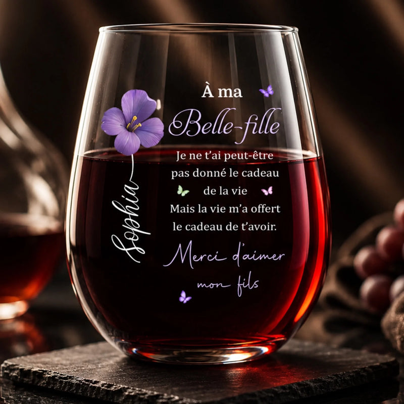 Verre À Vin Personnalisé – Cadeau pour Belle-fille – Merci D'aimer Mon Fils