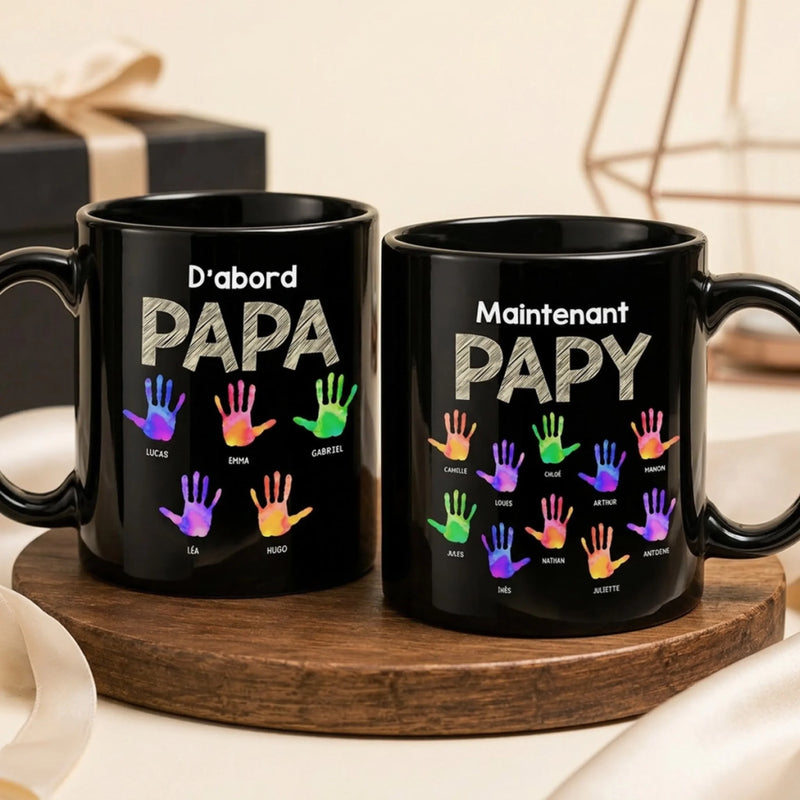 Mug Noir Personnalisé – Cadeau Pour Papy, Papa – Devenir Père Puis Grand-père