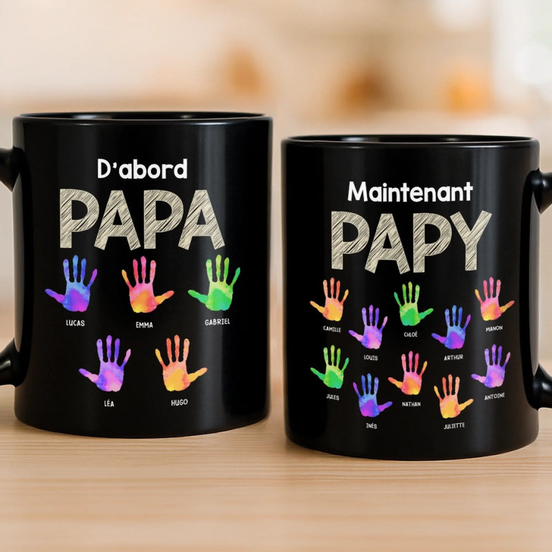 Mug Noir Personnalisé – Cadeau Pour Papy, Papa – Devenir Père Puis Grand-père
