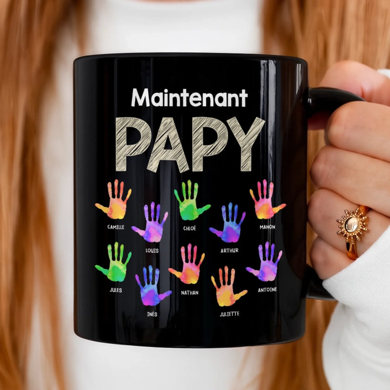 Mug Noir Personnalisé – Cadeau Pour Papy, Papa – Devenir Père Puis Grand-père