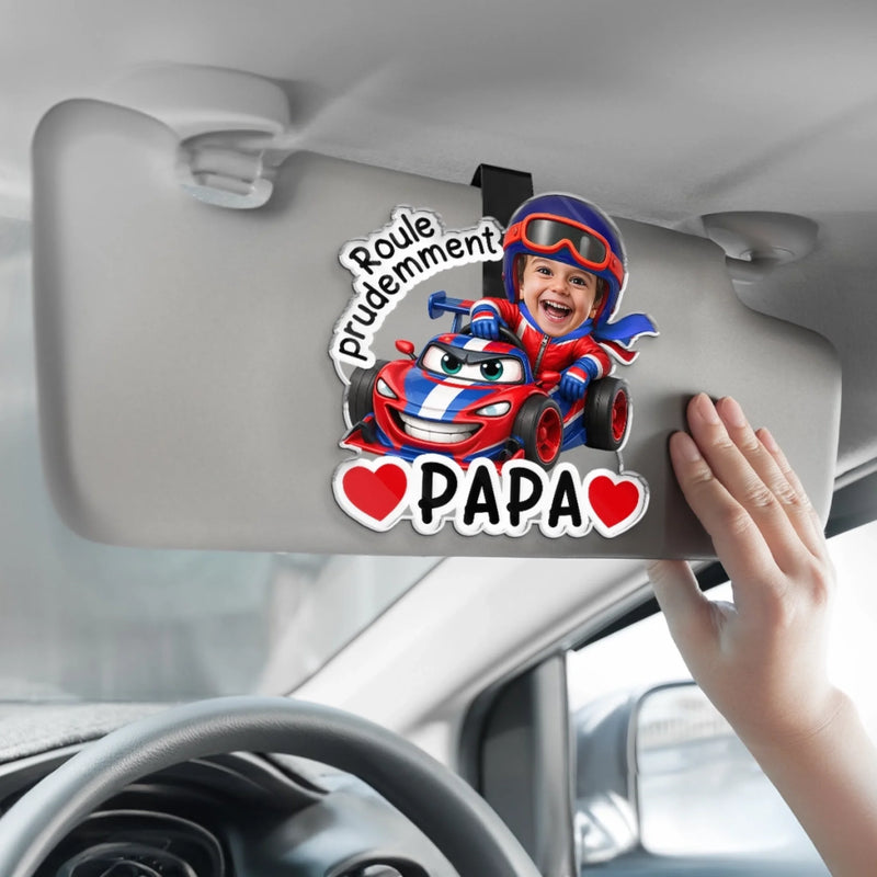 Clip De Pare-soleil En Acrylique Personnalisé Avec Photo – Cadeau Pour Papa – Roule Prudemment
