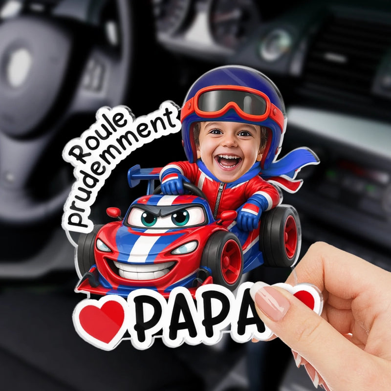 Clip De Pare-soleil En Acrylique Personnalisé Avec Photo – Cadeau Pour Papa – Roule Prudemment