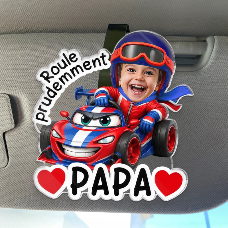 Clip De Pare-soleil En Acrylique Personnalisé Avec Photo – Cadeau Pour Papa – Roule Prudemment