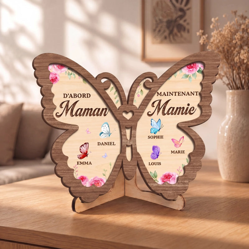 Plaque En Bois Personnalisée À Deux Couches Avec Support – Cadeaux Pour Mamie – Les Magnifiques Papillons De Grand-mère