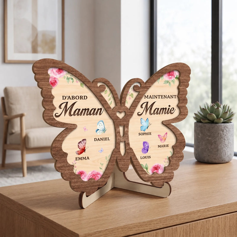 Plaque En Bois Personnalisée À Deux Couches Avec Support – Cadeaux Pour Mamie – Les Magnifiques Papillons De Grand-mère