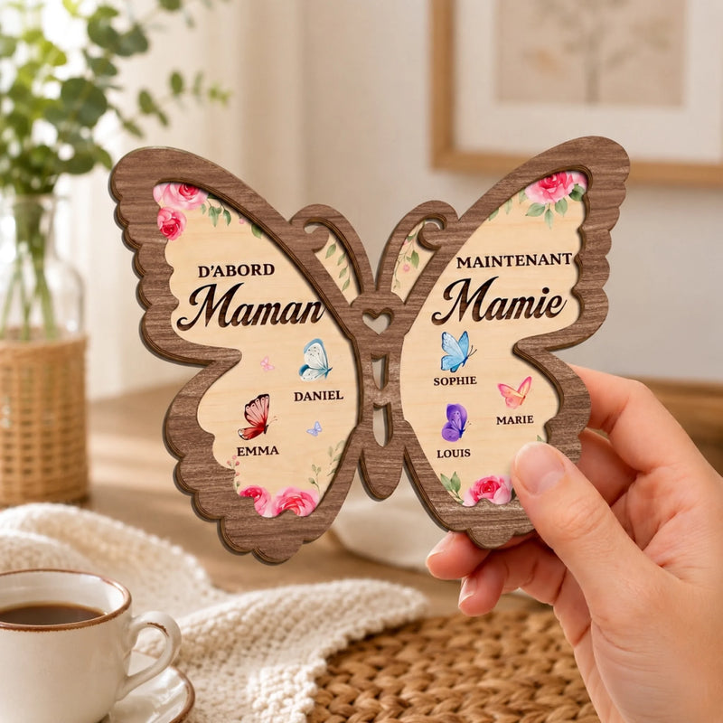Plaque En Bois Personnalisée À Deux Couches Avec Support – Cadeaux Pour Mamie – Les Magnifiques Papillons De Grand-mère