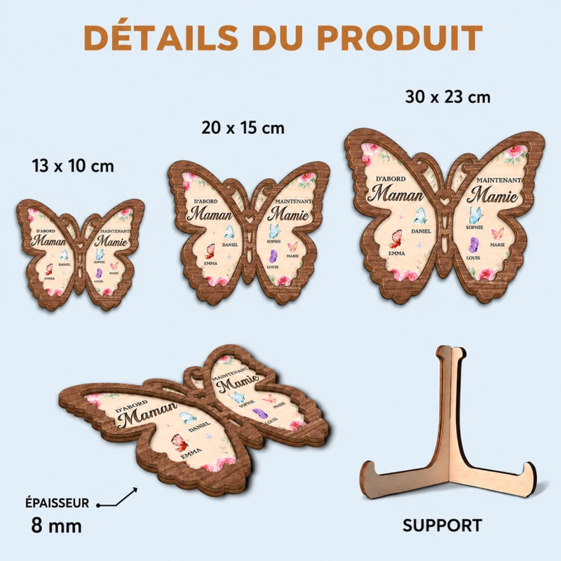 Plaque En Bois Personnalisée À Deux Couches Avec Support – Cadeaux Pour Mamie – Les Magnifiques Papillons De Grand-mère