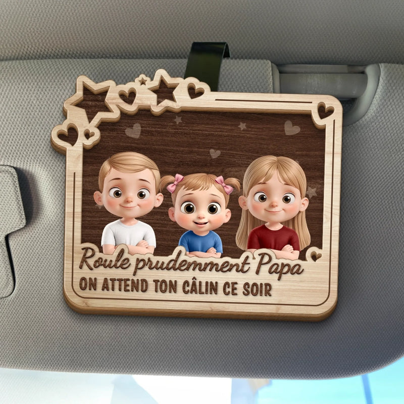 Clip de pare-soleil personnalisé – Cadeau pour papa – J'attends ton câlin ce soir