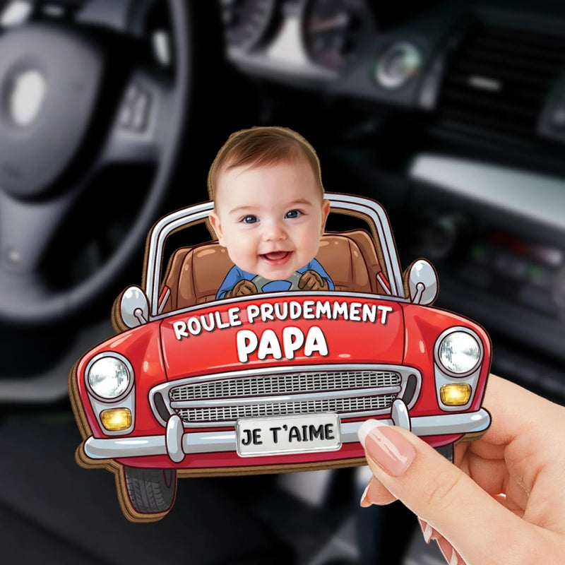 Clip de pare-soleil personnalisé avec photo – Cadeau pour papa – Prends garde en roulant