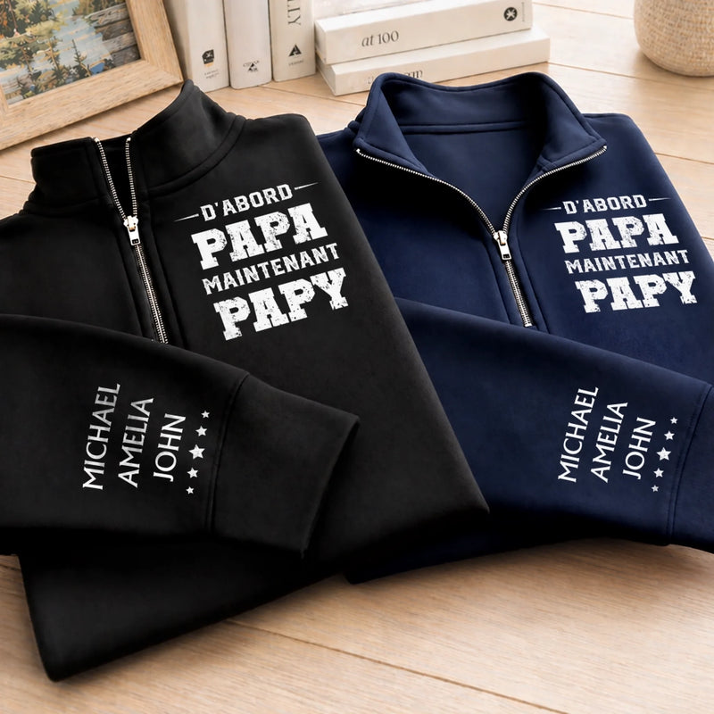 Sweat Unisexe Personnalisé Quart Zip – Cadeau Pour Papa, Papi – Le Meilleur Papa Devient Papi