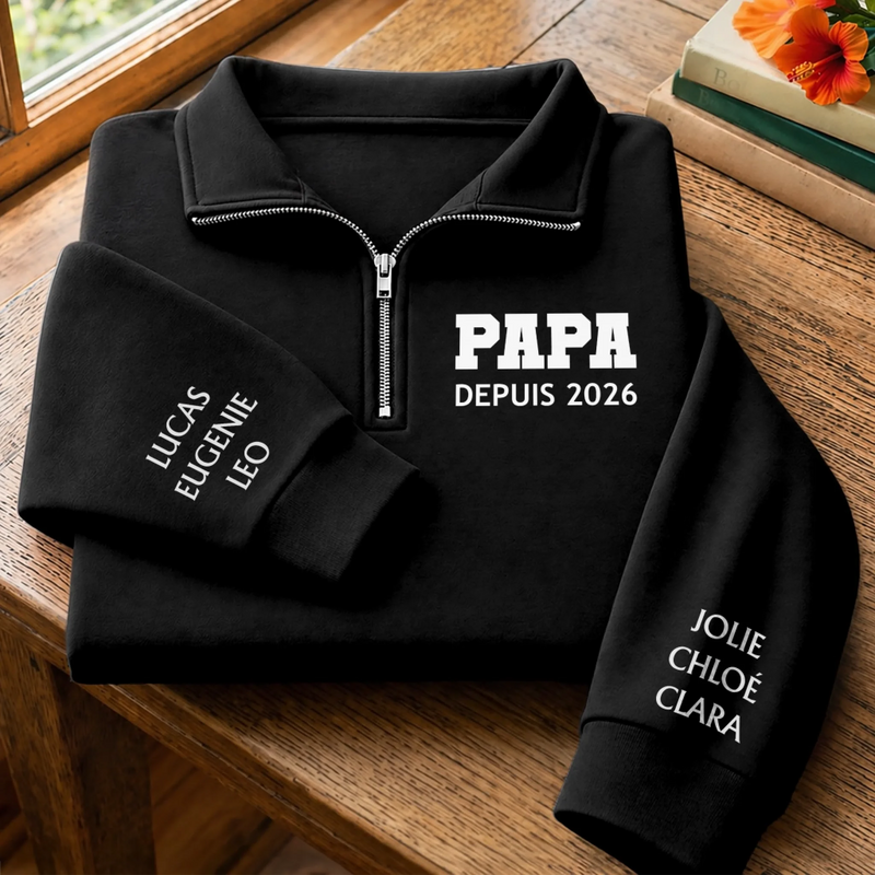 Sweat à Col Zippé Unisexe Personnalisé – Cadeau pour Papa, Papy – Papa Légendaire Depuis