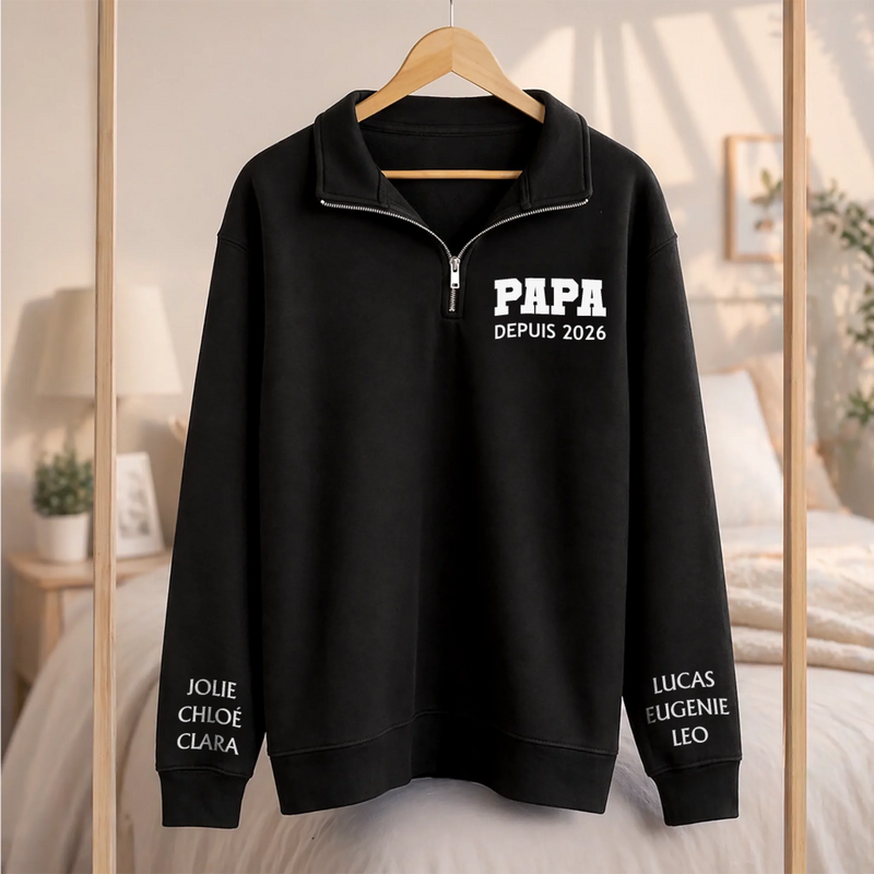 Sweat à Col Zippé Unisexe Personnalisé – Cadeau pour Papa, Papy – Papa Légendaire Depuis