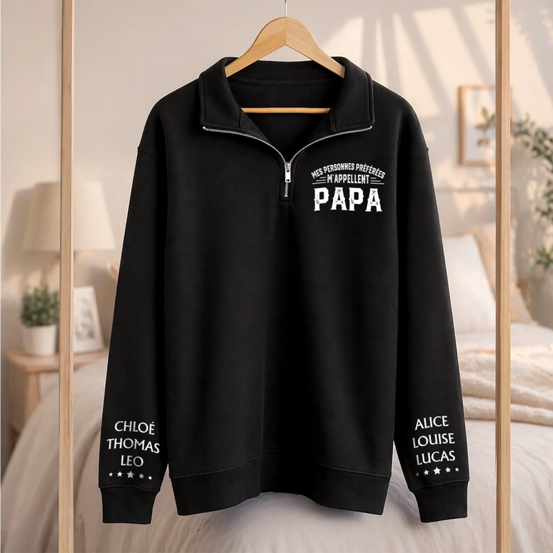 Sweat Unisexe Personnalisé Quart Zip – Cadeau Pour Papa, Papi – Mes Personnes Préférées M’appellent