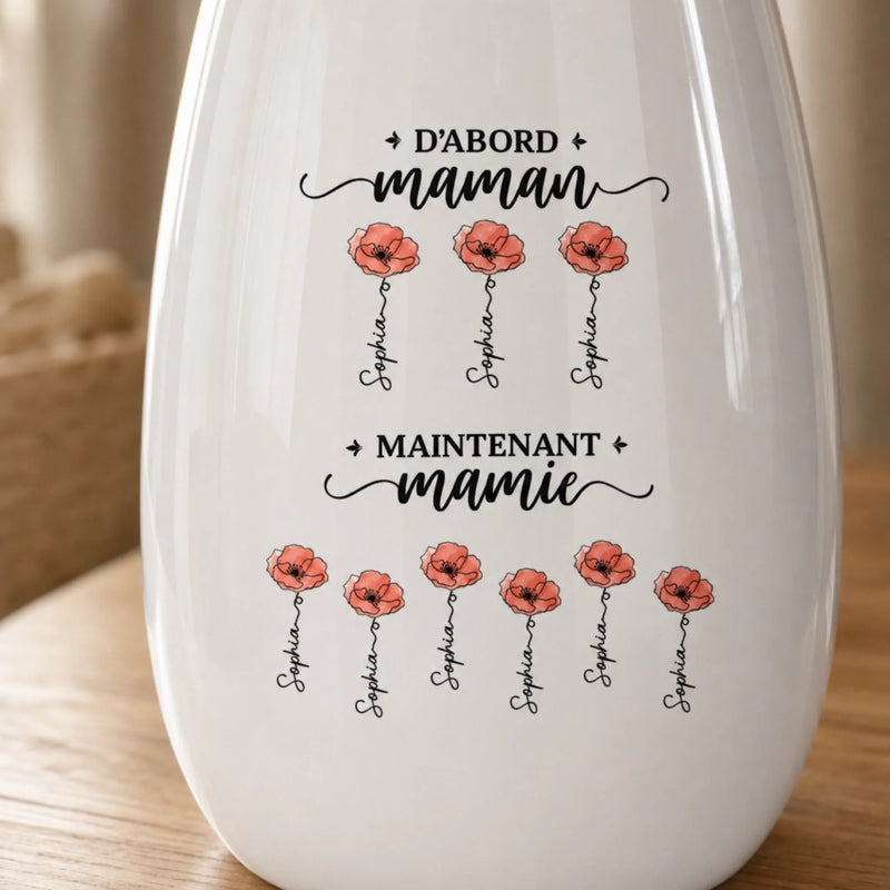 Vase ovale en céramique personnalisé – Cadeau Pour Mamie – D’Abord Maman Maintenant Grand-Mère