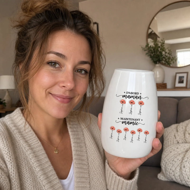 Vase ovale en céramique personnalisé – Cadeau Pour Mamie – D’Abord Maman Maintenant Grand-Mère