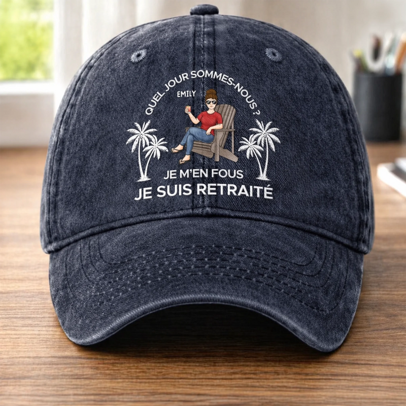 Casquette De Baseball En Jean Délavé Personnalisée – Cadeau Pour Retraités –  Zéro Stress, Plus D’apéro