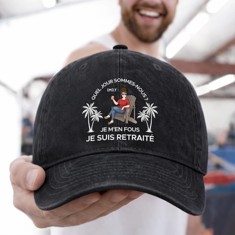 Casquette De Baseball En Jean Délavé Personnalisée – Cadeau Pour Retraités –  Zéro Stress, Plus D’apéro