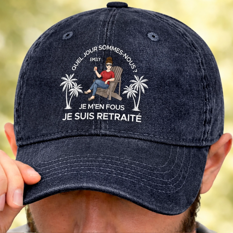 Casquette De Baseball En Jean Délavé Personnalisée – Cadeau Pour Retraités –  Zéro Stress, Plus D’apéro