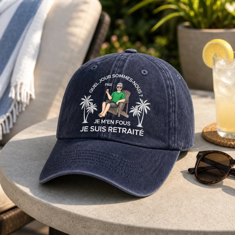 Casquette De Baseball En Jean Délavé Personnalisée – Cadeau Pour Retraités –  Zéro Stress, Plus D’apéro