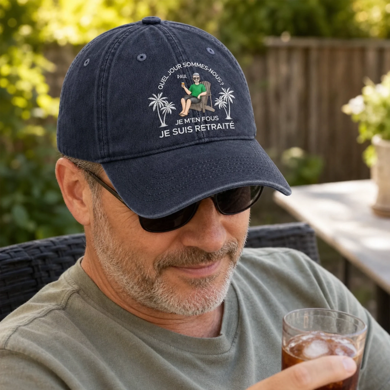 Casquette De Baseball En Jean Délavé Personnalisée – Cadeau Pour Retraités –  Zéro Stress, Plus D’apéro