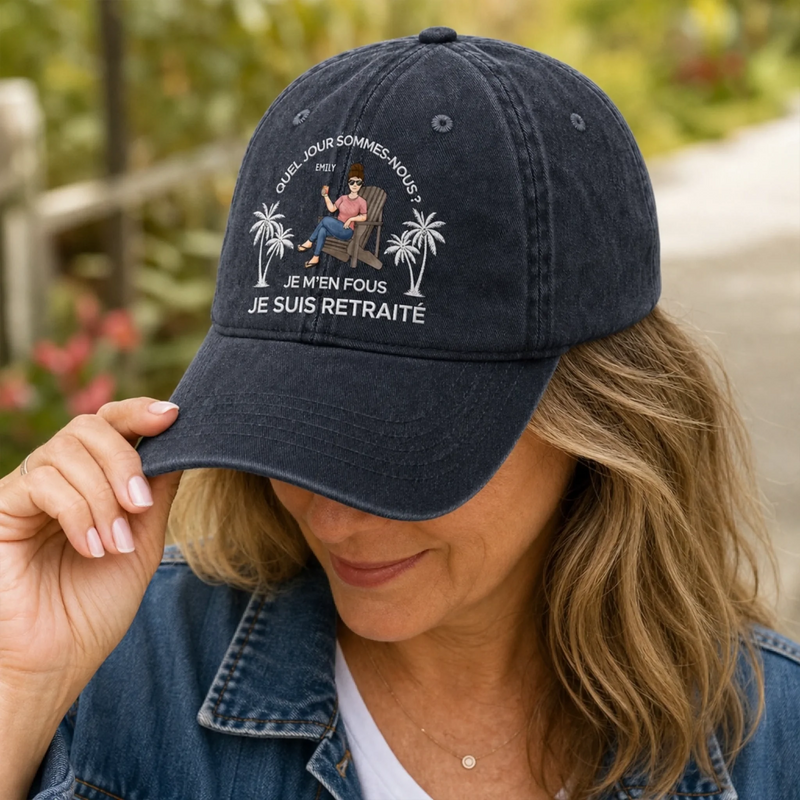 Casquette De Baseball En Jean Délavé Personnalisée – Cadeau Pour Retraités –  Zéro Stress, Plus D’apéro