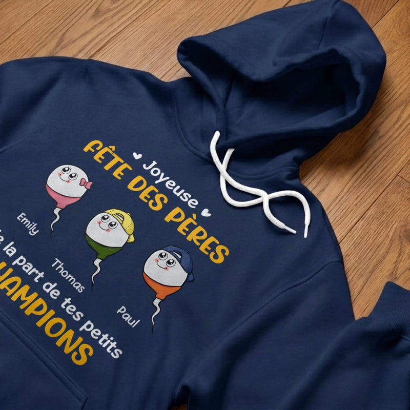 T-shirt unisexe, Hoodie personnalisé – Cadeau Rigolo pour Papa – Fête des Pères – De la part de ton petit champion
