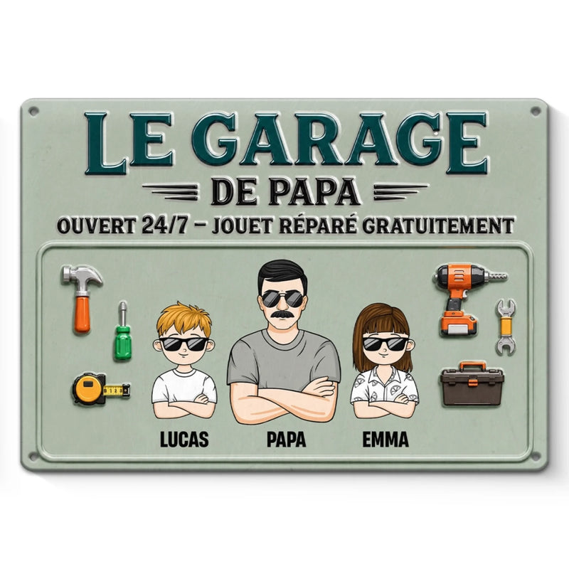 Panneau Métallique Personnalisé – Cadeau Pour Papa, Papy  – Le Roi Des Réparations
